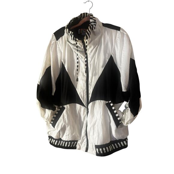 Rivers Edge Vintage 80s 90s Windbreaker Abstract Geometric Black & White 2X - Picture 8 of 8